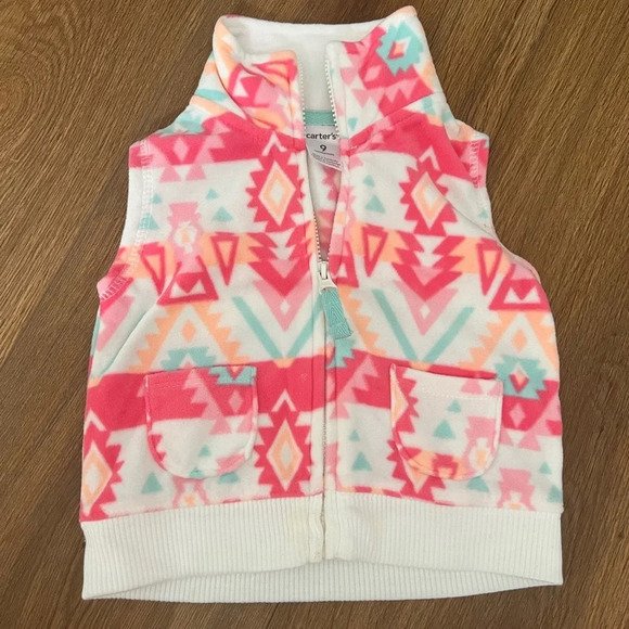 Carters 9 Month Toddler Girls Hot Pink Winter Fleece Aztec Zipper Vest - Picture 1 of 3